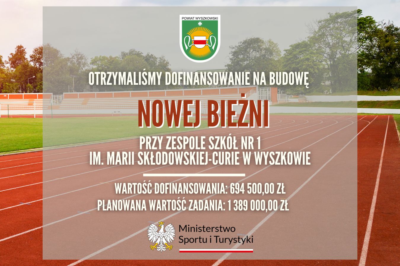 Ikona do artykułu: Pozyskaliśmy dofinansowanie na budowę nowej bieżni przy ZS1 w Wyszkowie – kolejna inwestycja w szkolną infrastrukturę sportową!